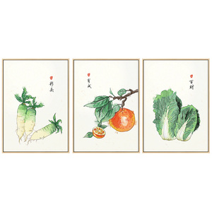 萝卜白菜水果餐厅装饰画新中式蔬菜画饭厅厨房客厅壁画农家乐墙画