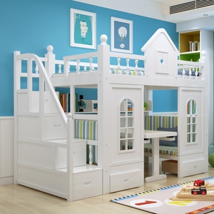 儿童高低床女孩公主带书桌