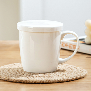 景德镇家用水杯纯白骨瓷带盖茶杯防虫防灰创意牛奶杯陶瓷马克杯子