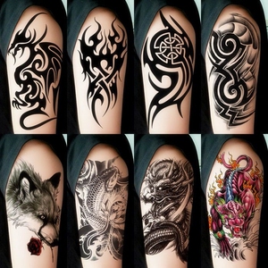 350人付款淘宝男士高级纹身贴手背黑指手指花手英文个性社会潮流ins风