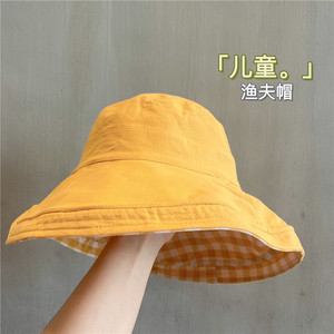 新款渔夫帽儿童帽子夏季洋气女宝宝防晒太阳帽黄色格子盆帽百搭