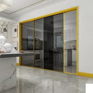 安舍拉丝金窄边框推拉门阳台北欧轻奢推拉门极简玻璃厨房移门金色