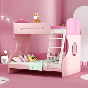 儿童床女孩双层床公主高低床铺子母床多功能白粉色滑梯床8人付款2700