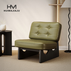 现代简约单人沙发椅极简轻奢家用设计师实木猫抓真皮客厅休闲单椅