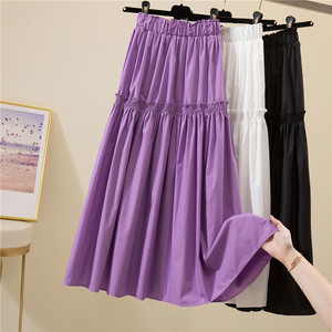 高腰紫色雪纺气质中长款百褶半身裙2022春秋冬款a字裙高腰显瘦女