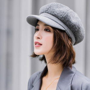 复古英伦风贝雷帽女带帽檐女士帽子冬季时尚潮个性百搭秋冬季韩版