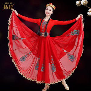 新款维吾尔族大摆裙花儿为什么这样表演服成人新疆舞蹈演出服装女