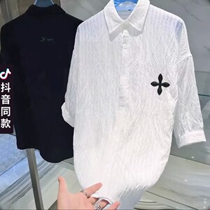 语乐服装店军哥夏季幸运四叶草七分袖衬衫薄款防晒外穿衬衣2908