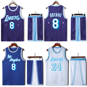 湖人队复古篮球服套装男女定制蓝紫色243号科比詹姆斯戴维斯球衣
