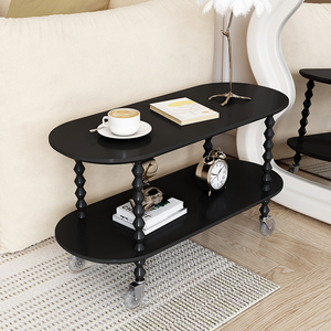 法式奶油风客厅可移动茶几沙发边几餐边小推车小户型中古夹缝桌