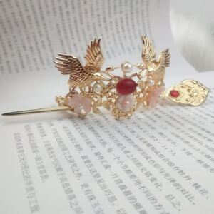 发冠 发簪后压式古风束发双鹤发冠顶簪花细发饰套装汉服古装头饰