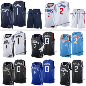 快船队篮球衣13号乔治哈登伦纳德威少球服热压球迷版篮球裤24赛季