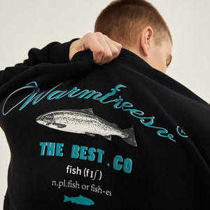 warmtrees 2020aw 手绘鱼数码印花圆领卫衣 加绒 原创设计