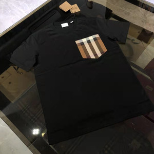 2020夏季新品巴布瑞格纹短袖t恤男女同款口袋格子贴布圆领半袖潮