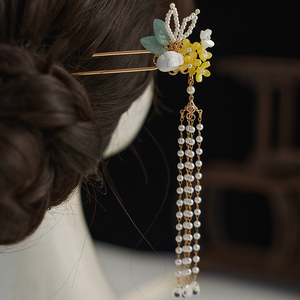 金秋桂花兔子发簪汉服流苏步摇头饰古风配饰女古装发饰秋季簪子