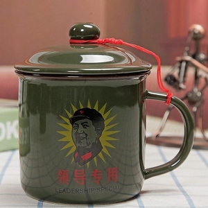 大茶缸子怀旧老式铁茶缸饭茶缸陶瓷大容量创意搪瓷杯带盖子复古款
