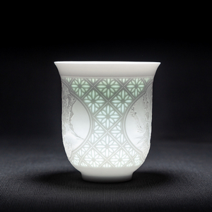 景德镇陶瓷器 玲珑瓷单杯手绘雕刻功夫茶具单杯 玲珑浮雕牡丹纹杯