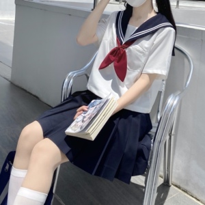 海月社基础款白二本三本水手服绀色jk制服套装日系百褶裙日制版型
