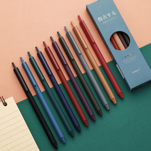 日系复古色彩色中性笔ins高颜值学生文具用品记做笔记的专用笔颜色多色按动圆珠笔手帐记号笔可爱创意按压式