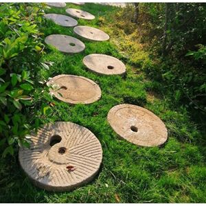 石步石民间磨盘老铺刻字磨扇石磨地脚踏旧石器铺路庭院石雕户外汀