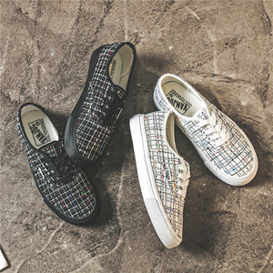 新款万斯鞋女夏小香风编织白色粗花呢子帆布鞋联名百搭情侣板鞋男