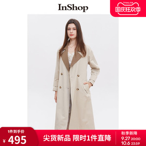 【商场同款】INSHOP新款女修身复古英伦风衣高级感时髦大衣中长款
