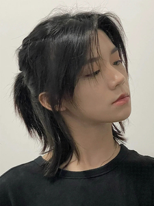 武士头接发男士狼尾假发男式短发鲻鱼头古风古装日常全头套式