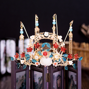 汉服发冠长流苏步摇古风配饰女明制古典气质发簪头冠仙气新娘凤冠