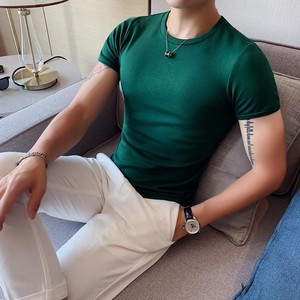 夏季男士t恤短袖纯色修身紧身弹力韩版潮T桖半袖打底衫体恤
