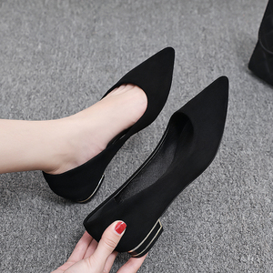 大东尖头平底鞋女黑色工作鞋皮鞋职业单鞋舒适上班女鞋ol低跟平跟
