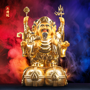 三面大黑天神像全铜贴金12/16/19寸日本财神佛像佛堂店铺供奉摆件