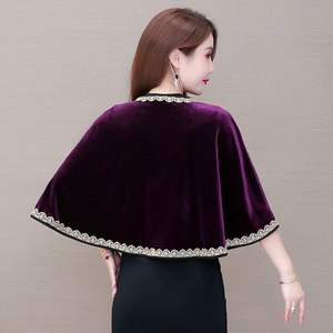 旗袍外搭披肩女秋冬季金丝绒开衫外套短款气质斗篷式春秋款小披风