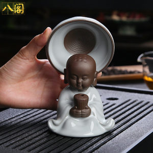 禅意小僧茶漏茶滤茶宠摆件创意全陶瓷孔一体过滤网茶叶茶隔泡茶器