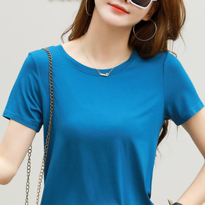 莫代尔短袖t恤女夏季新款宽松大码薄款气质体桖木代尔棉蓝色上衣