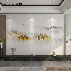 新中式墙布电视背景墙硬包卧室客厅沙发影视墙纸金色山水定制壁画