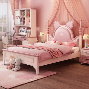 儿童床女孩 公主床1.8粉色米奇软包1.5米小孩单人床家具套房组合