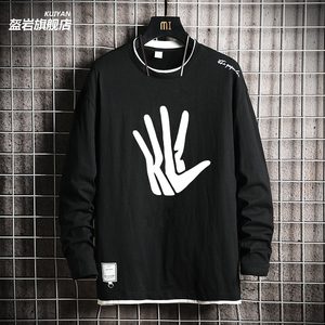 伦纳德大手标志logo篮球队外球场运动纯棉假两件卫衣长袖衣服男女