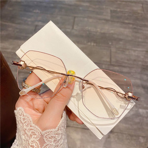 茶色无框钻石切边近视眼镜女可配有度数韩版潮网红眼睛架素颜复古