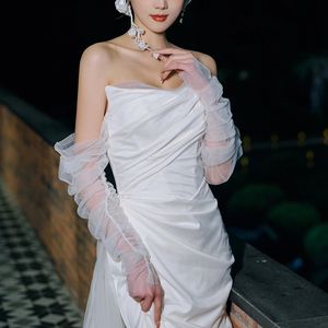 白色网纱手套长款生日派对礼服配饰新娘结婚晚宴舞台演出道具手袖