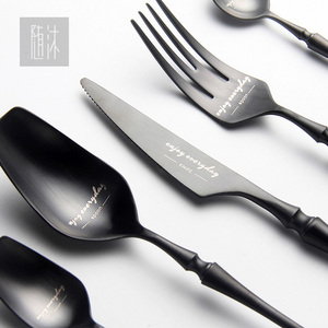 不锈钢勺子叉子黑色ins风家用精致西餐餐具牛排刀叉勺甜品小勺子