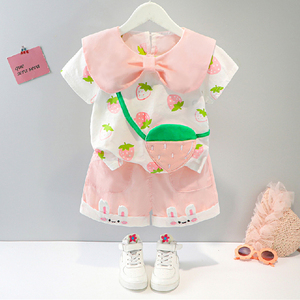 网红婴儿衣服可爱超萌夏天两件套短袖薄款分体套装1岁2女宝宝夏装