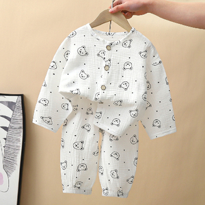 婴儿衣服夏季薄款长袖睡衣空调服棉纱布儿童套装一岁男宝宝女夏装
