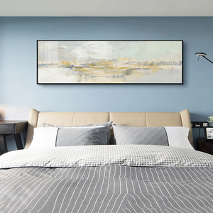 卧室床头蓝色装饰画父母房间床尾抽象派单张挂画横版简美定制壁画