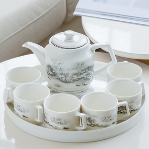 原源带茶盘大号有耳茶杯茶壶功夫陶瓷茶具套装家用简约干泡盘茶台