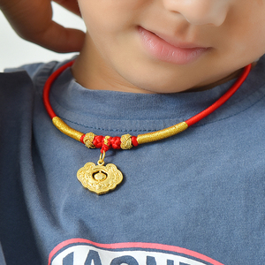 金锁编绳平安锁编绳宝宝长命锁挂绳婴儿金锁编绳手工编织绳项圈绳