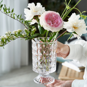 欧式加厚水晶透明玻璃花瓶轻奢高脚创意水养鲜花客厅餐桌插花装饰