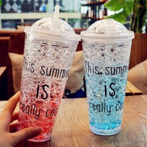 夏日碎冰杯奶茶水杯冰酷杯随手杯女学生韩版制冷双层塑料吸管杯子