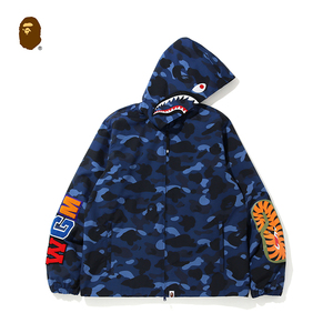 bape男装春夏鲨鱼印花wgm字母贴布连帽外套夹克140007e