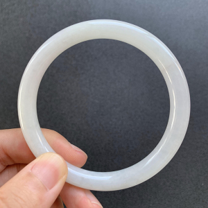 冰糯种纯白素圈细圆条翡翠手镯天然缅甸翡翠冰糯白玉镯子57圈口