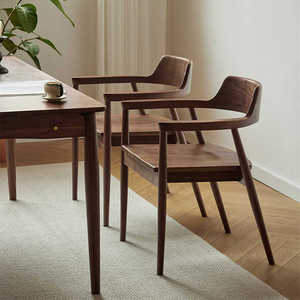 北美黑胡桃木榫卯结构全实木中式扶手椅子靠背书桌椅日式广岛椅子